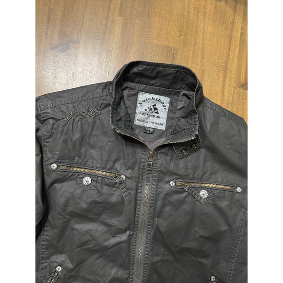 Men's Gray Moto Jacket Size L Lightweight Zip Up Casual Street Style - Picture 4 of 6